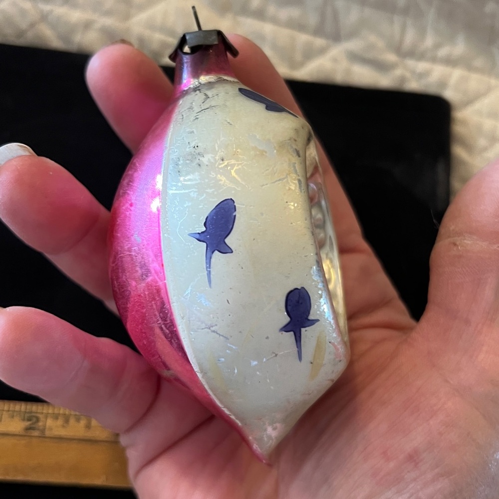 Large antique Mercury glass indent pink Christmas Ornament reflector
